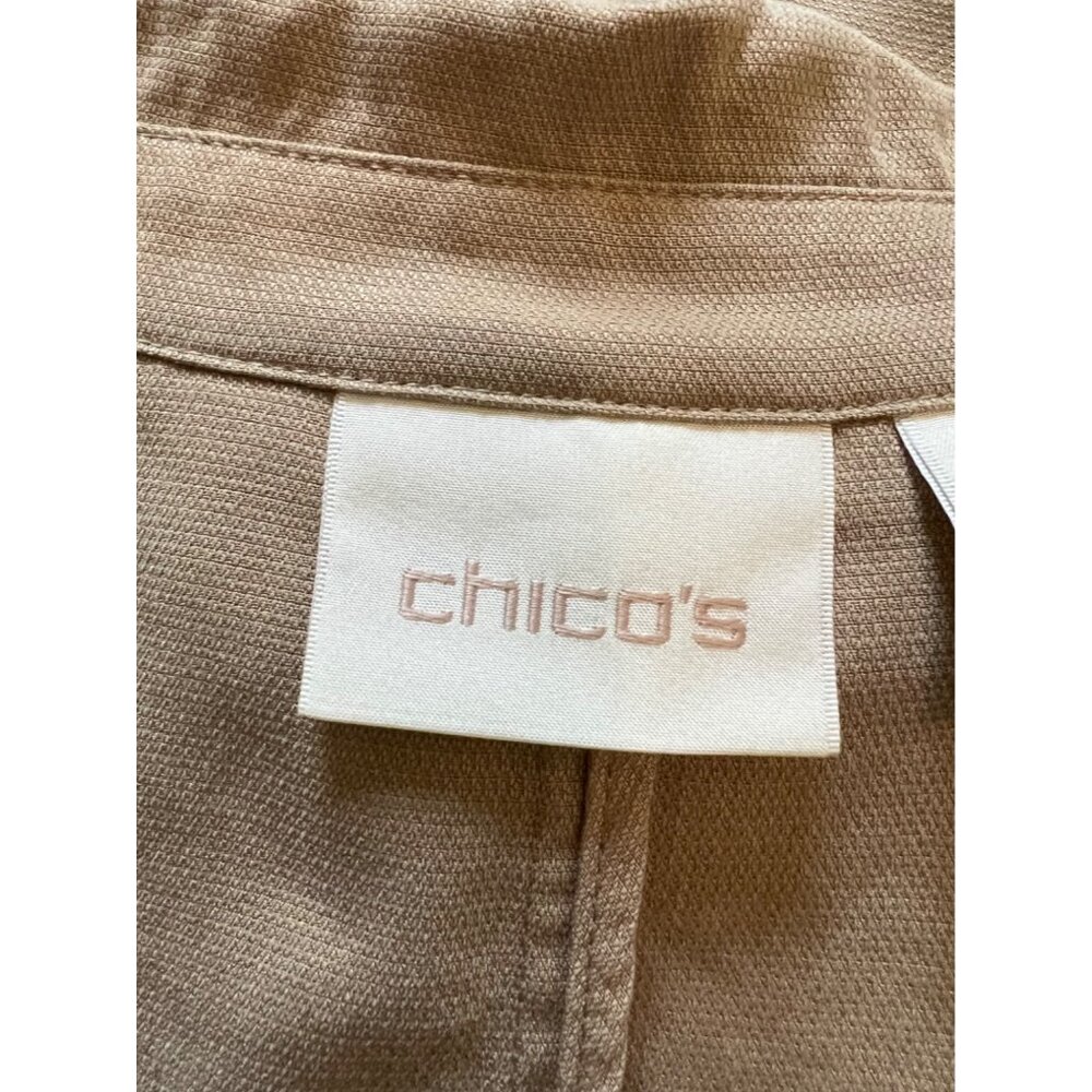 Chico's Jacket Blazer Open Collared Tan Brown Lyocell Neutral Business  2 Medium - Picture 6 of 10